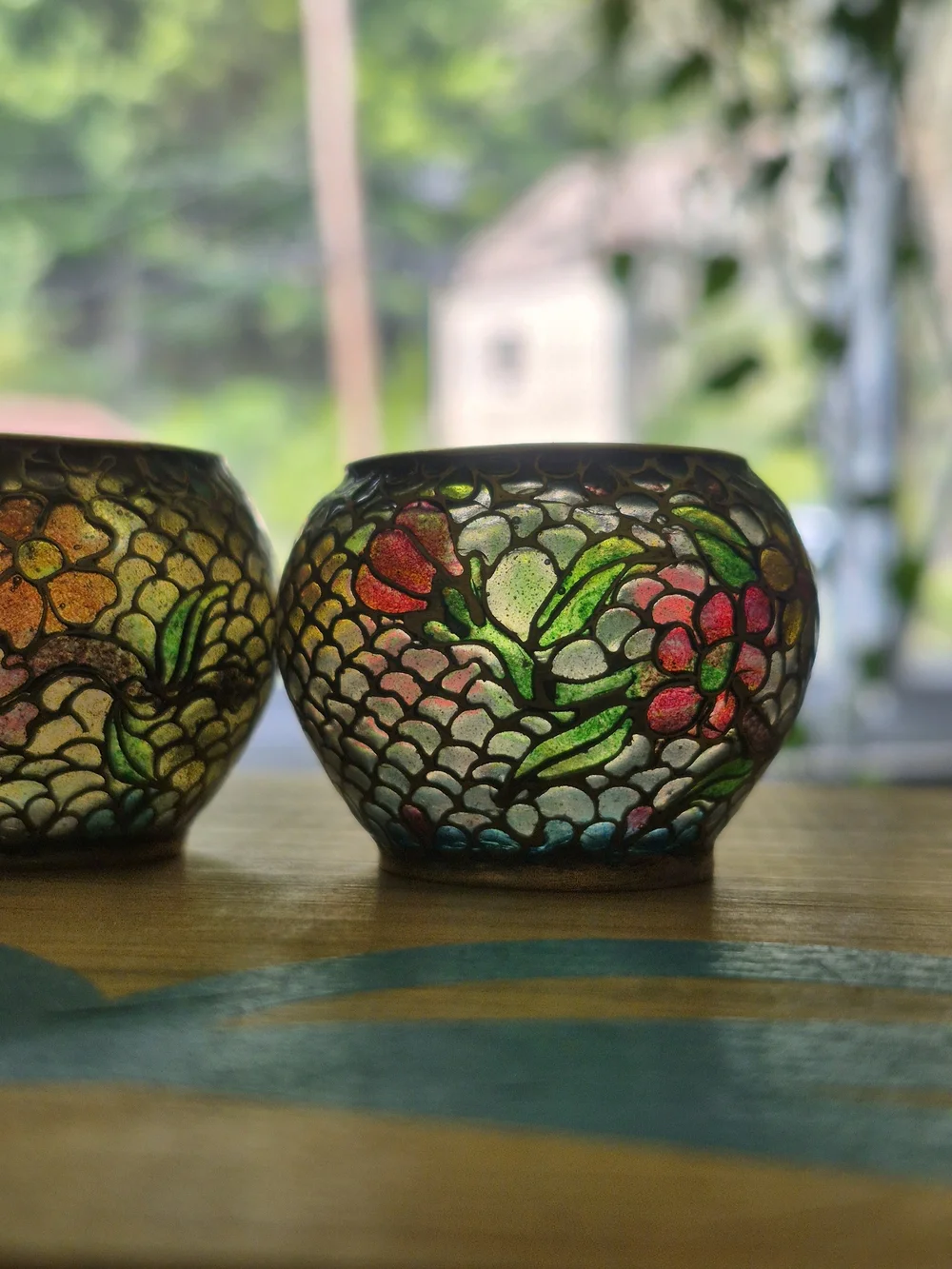 Plique A Jour Vintage Cloisonne Mini Vase Enameled Stained Glass Floral Design 2